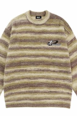 BJHG Contrast Painted Stripe Sweater - Y2K Grunge, 90s Fashion, Retro Style, Pastel Goth Outfits