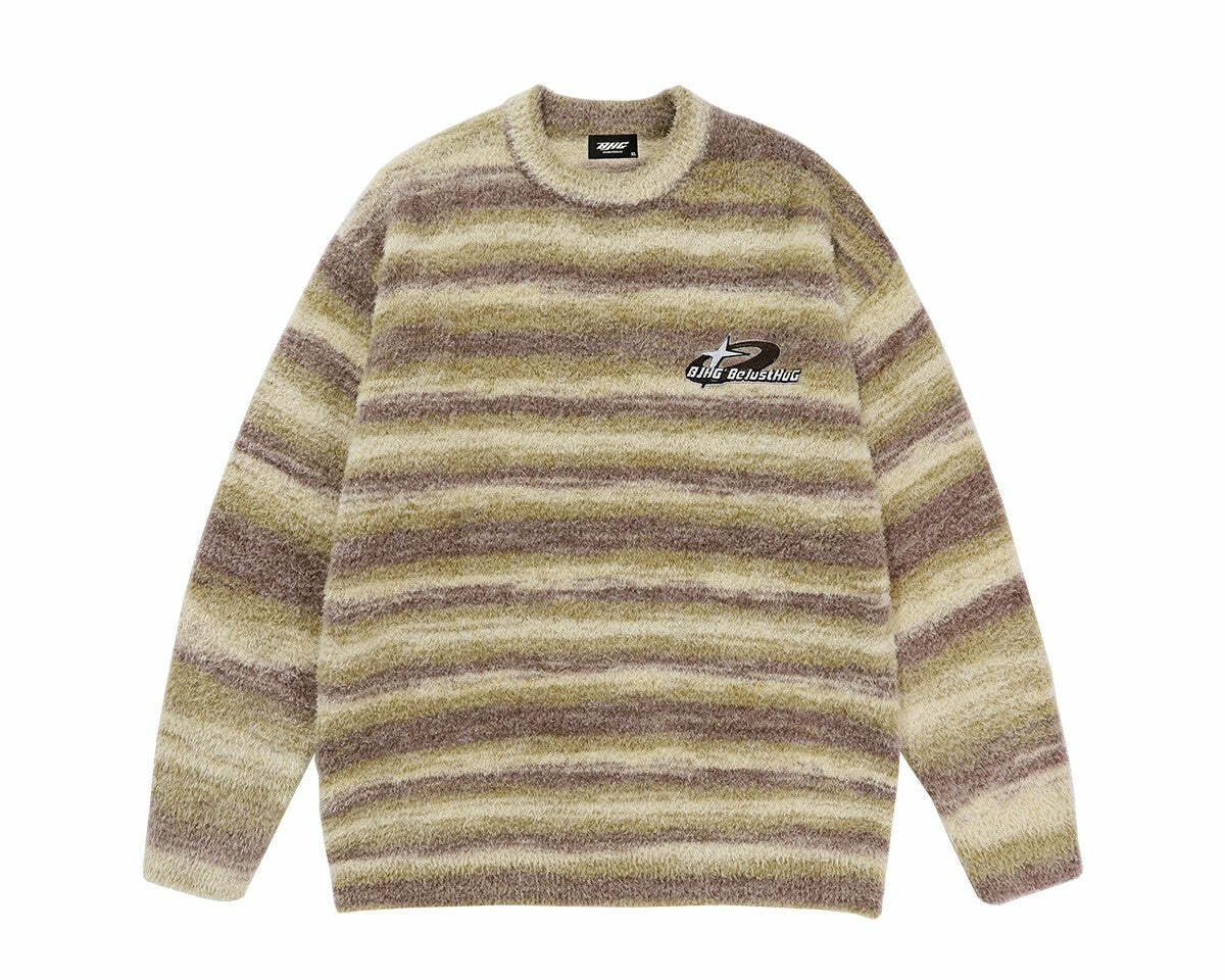 BJHG Contrast Painted Stripe Sweater - Y2K Grunge, 90s Fashion, Retro Style, Pastel Goth Outfits