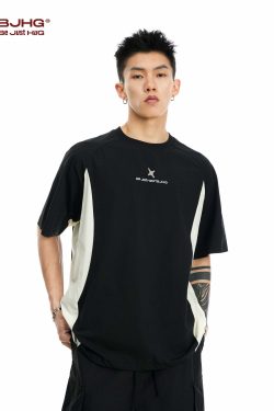 BJHG Curve Contrast Tee - Y2K Summer Grunge, 90s Retro, Pastel Goth, Y2K Club & Party Outfits