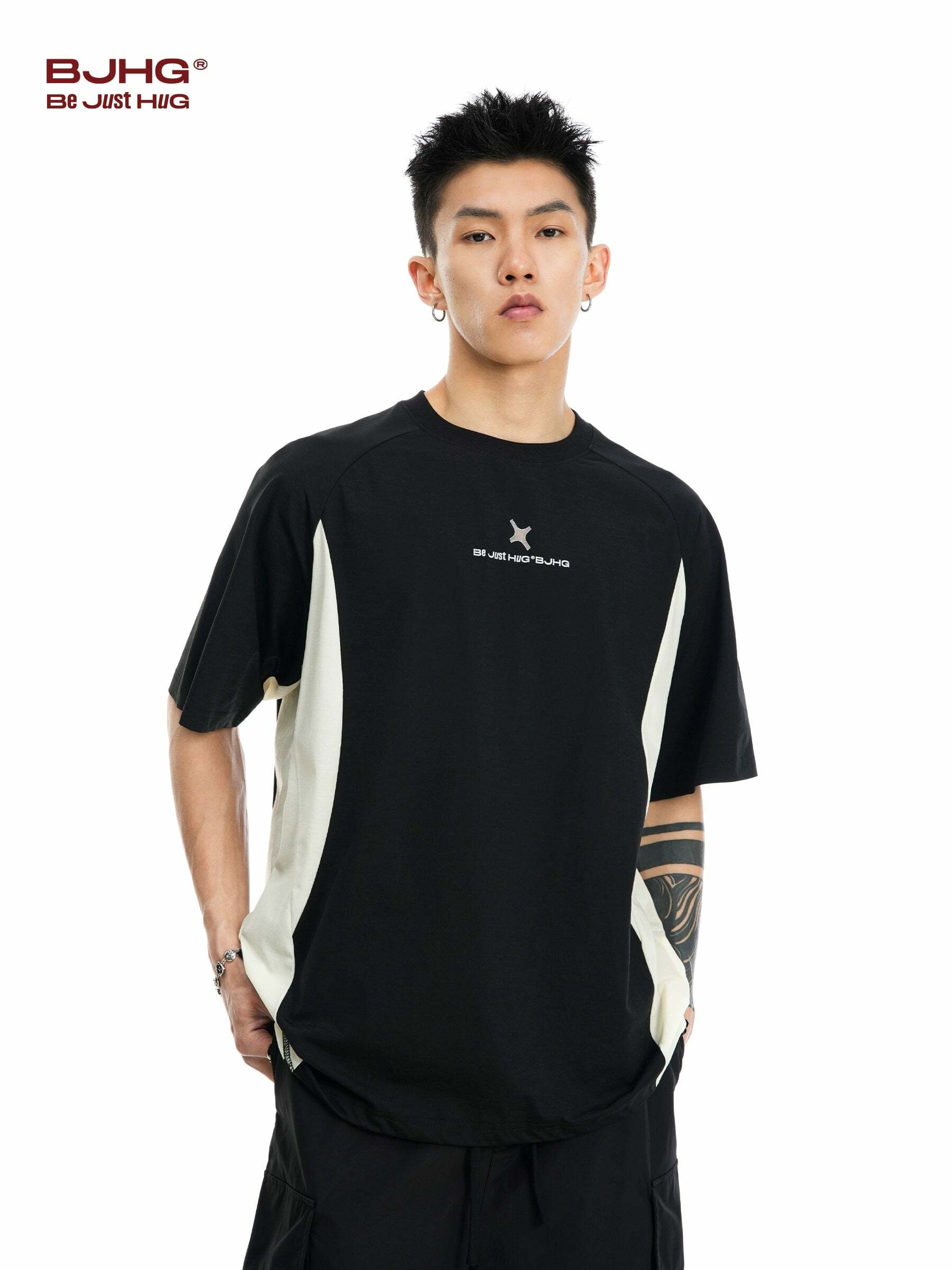 BJHG Curve Contrast Tee - Y2K Summer Grunge, 90s Retro, Pastel Goth, Y2K Club & Party Outfits