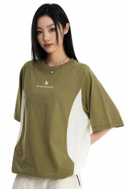 BJHG Curve Contrast Tee - Y2K Summer Grunge, 90s Retro, Pastel Goth, Y2K Club & Party Outfits