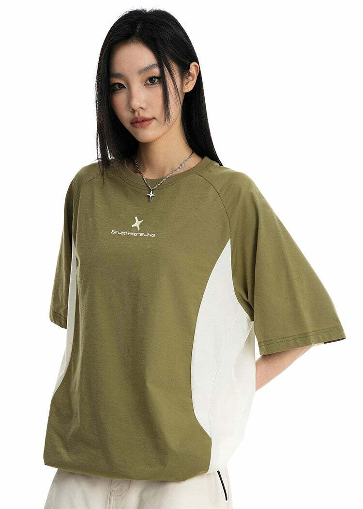 BJHG Curve Contrast Tee - Y2K Summer Grunge, 90s Retro, Pastel Goth, Y2K Club & Party Outfits