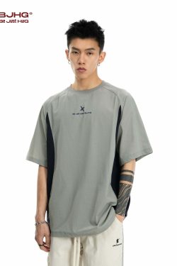 BJHG Curve Contrast Tee - Y2K Summer Grunge, 90s Retro, Pastel Goth, Y2K Club & Party Outfits