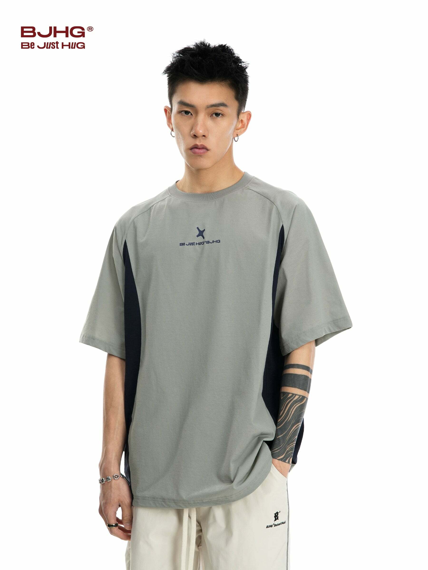BJHG Curve Contrast Tee - Y2K Summer Grunge, 90s Retro, Pastel Goth, Y2K Club & Party Outfits