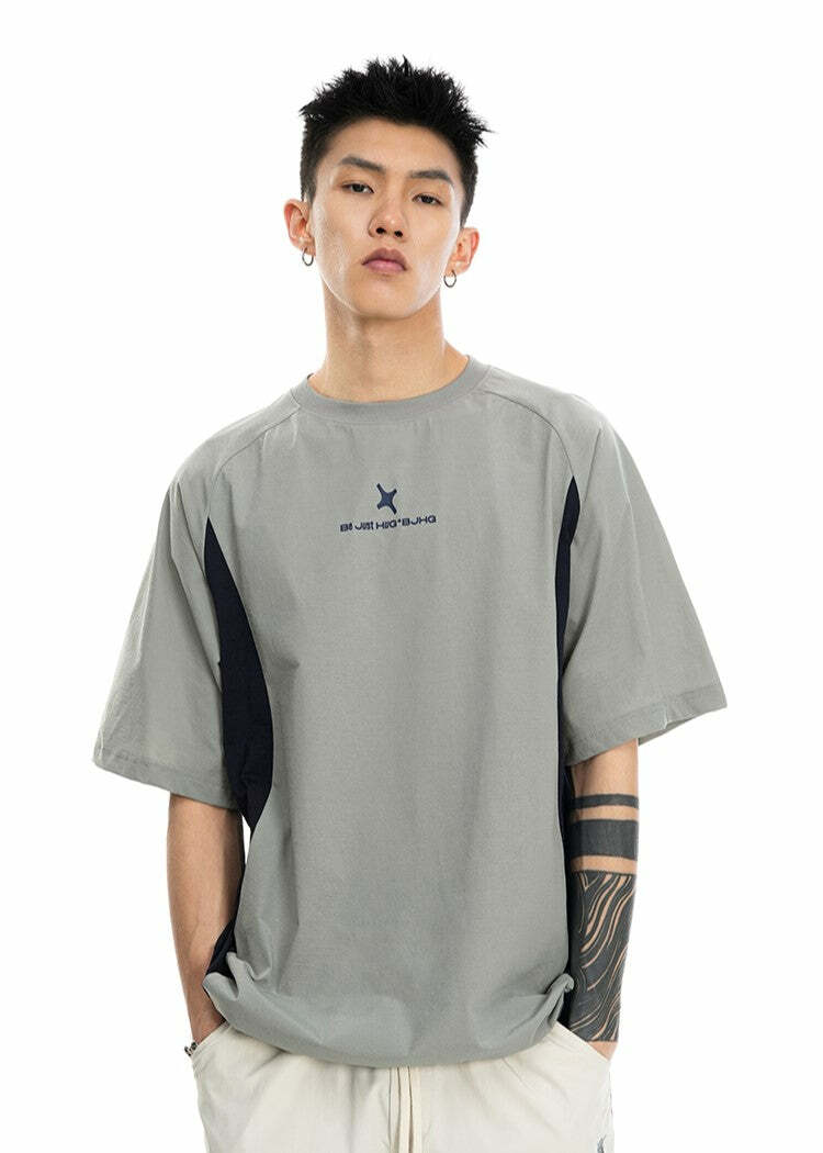 BJHG Curve Contrast Tee - Y2K Summer Grunge, 90s Retro, Pastel Goth, Y2K Club & Party Outfits