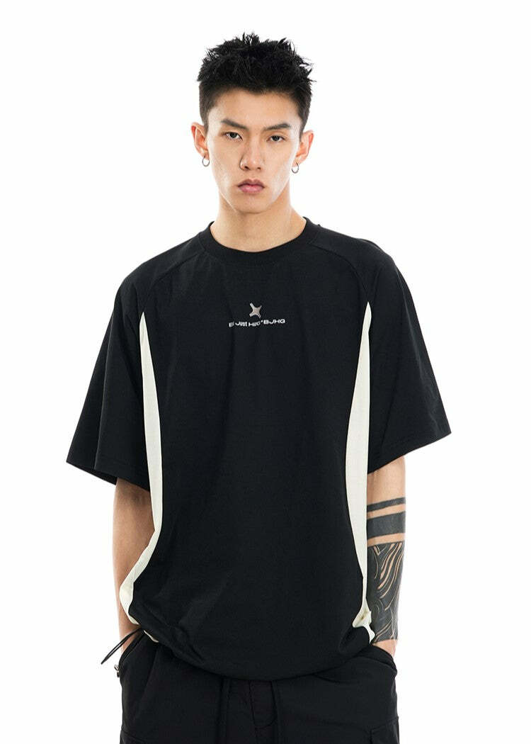 BJHG Curve Contrast Tee - Y2K Summer Grunge, 90s Retro, Pastel Goth, Y2K Club & Party Outfits