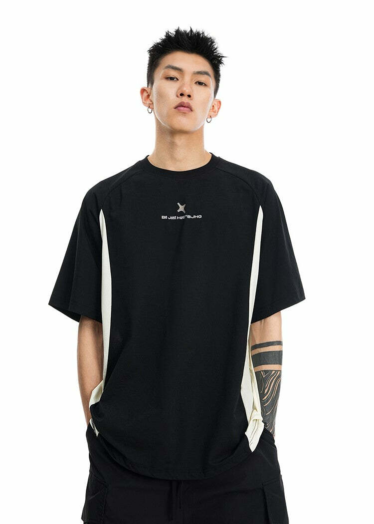 BJHG Curve Contrast Tee - Y2K Summer Grunge, 90s Retro, Pastel Goth, Y2K Club & Party Outfits