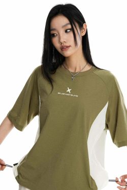 BJHG Curve Contrast Tee - Y2K Summer Grunge, 90s Retro, Pastel Goth, Y2K Club & Party Outfits