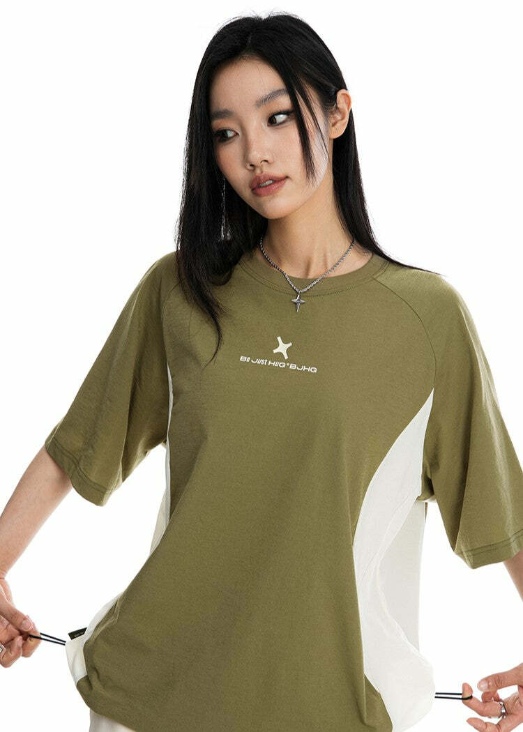 BJHG Curve Contrast Tee - Y2K Summer Grunge, 90s Retro, Pastel Goth, Y2K Club & Party Outfits