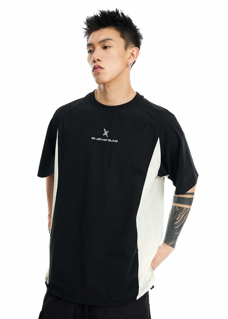 BJHG Curve Contrast Tee - Y2K Summer Grunge, 90s Retro, Pastel Goth, Y2K Club & Party Outfits