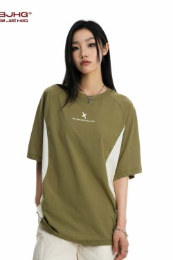 BJHG Curve Contrast Tee - Y2K Summer Grunge, 90s Retro, Pastel Goth, Y2K Club & Party Outfits