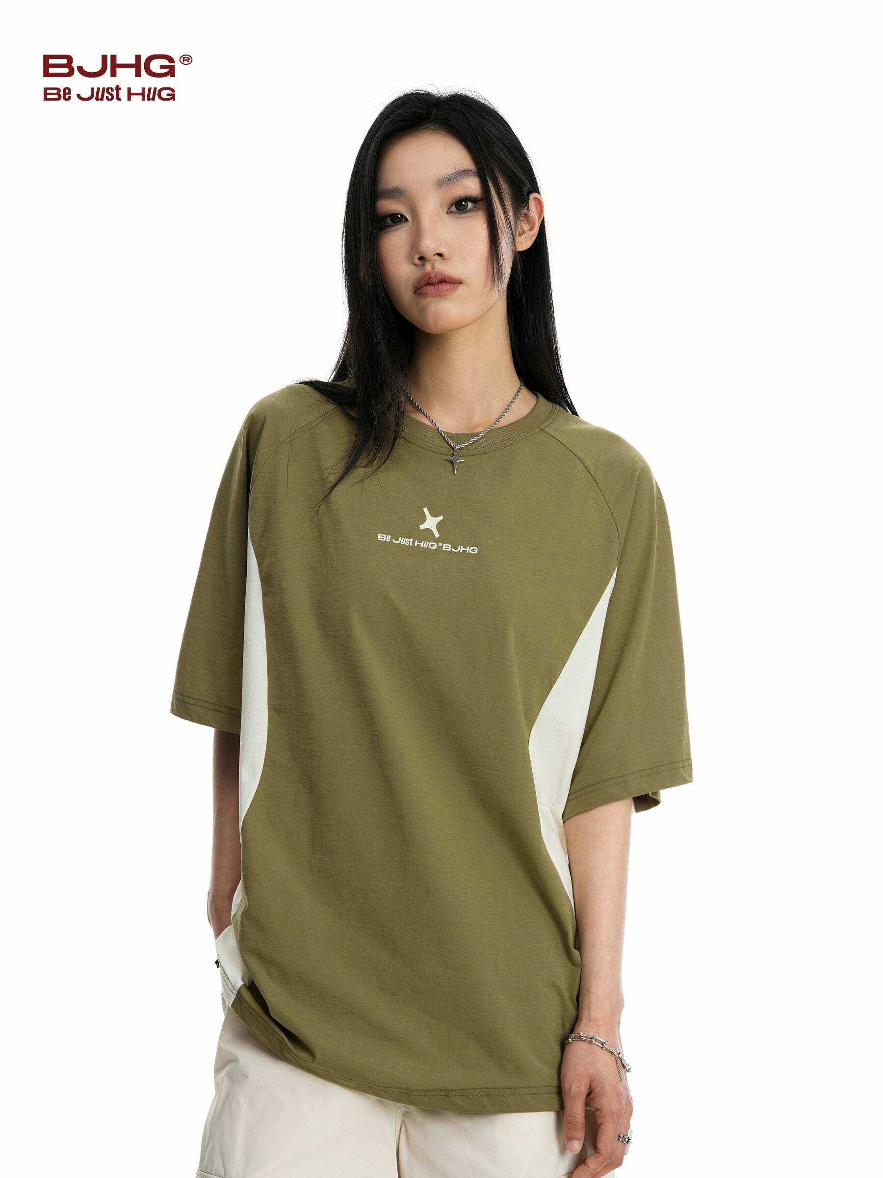 BJHG Curve Contrast Tee - Y2K Summer Grunge, 90s Retro, Pastel Goth, Y2K Club & Party Outfits