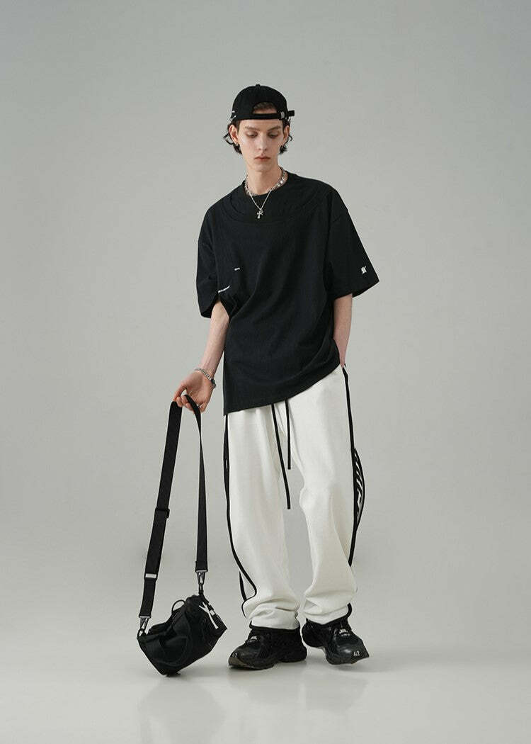 BJHG Double Collar Tee - Y2K Summer Grunge, 90s Retro, Pastel Goth, Y2K Club & Party Outfits