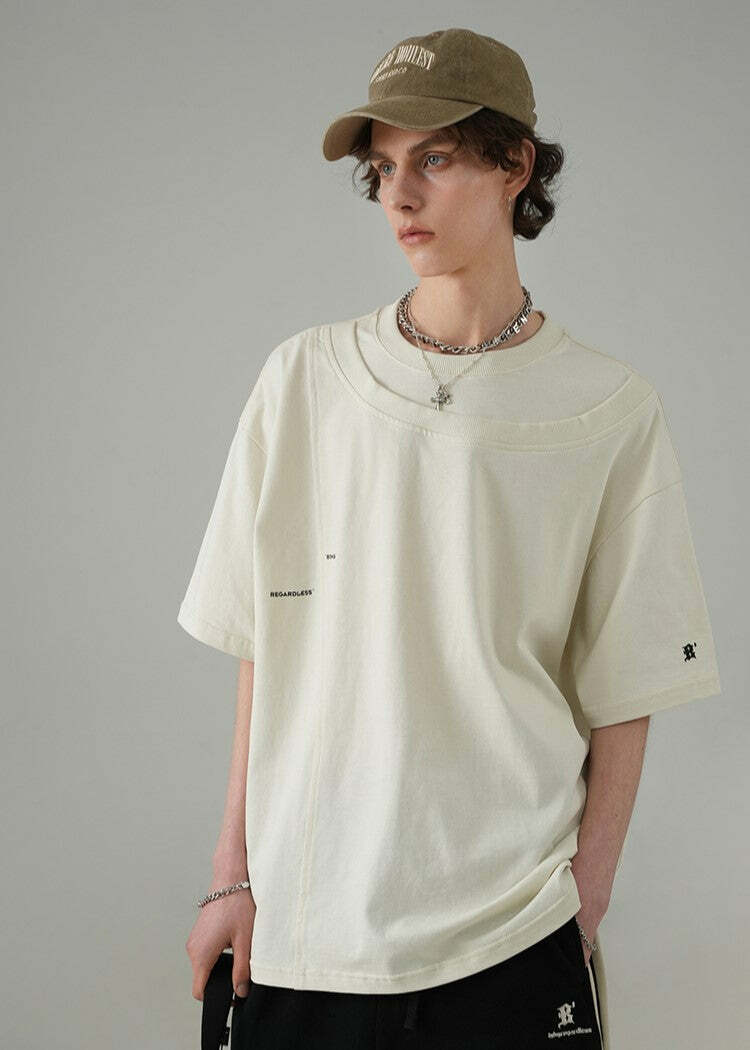 BJHG Double Collar Tee - Y2K Summer Grunge, 90s Retro, Pastel Goth, Y2K Club & Party Outfits