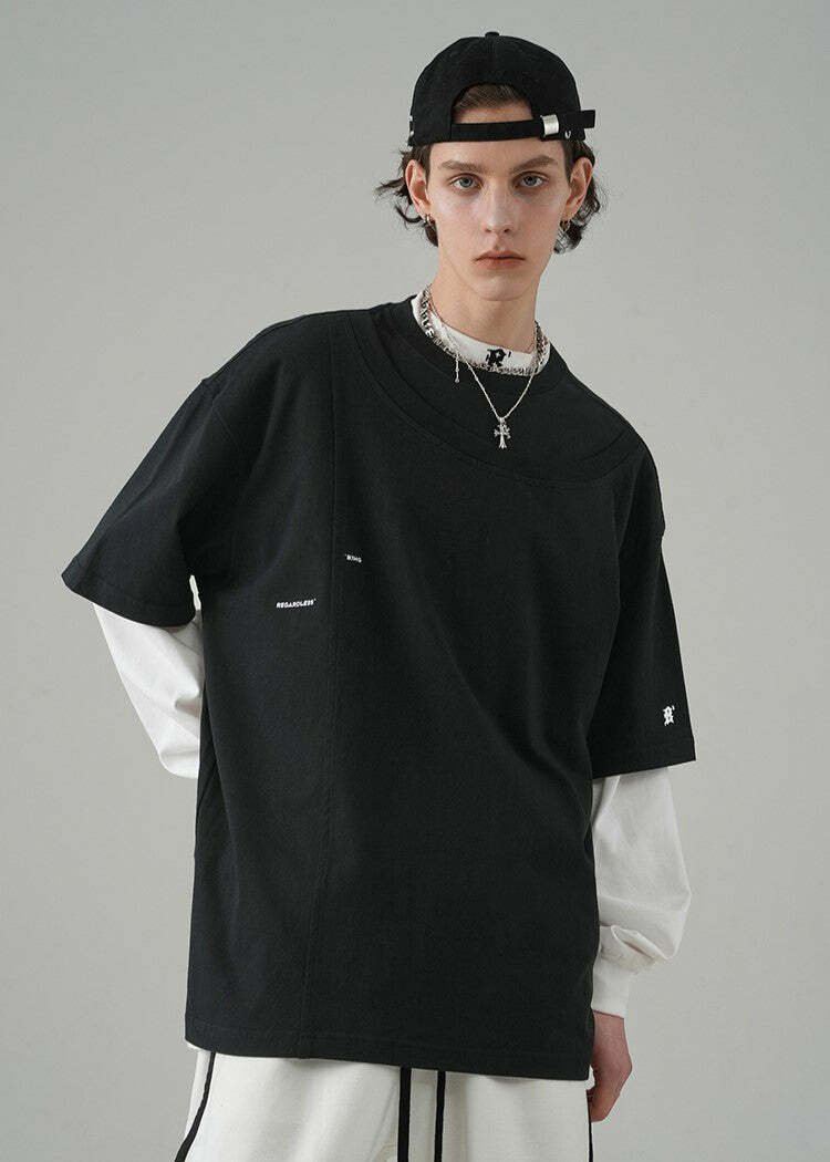 BJHG Double Collar Tee - Y2K Summer Grunge, 90s Retro, Pastel Goth, Y2K Club & Party Outfits