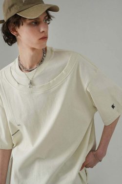 BJHG Double Collar Tee - Y2K Summer Grunge, 90s Retro, Pastel Goth, Y2K Club & Party Outfits