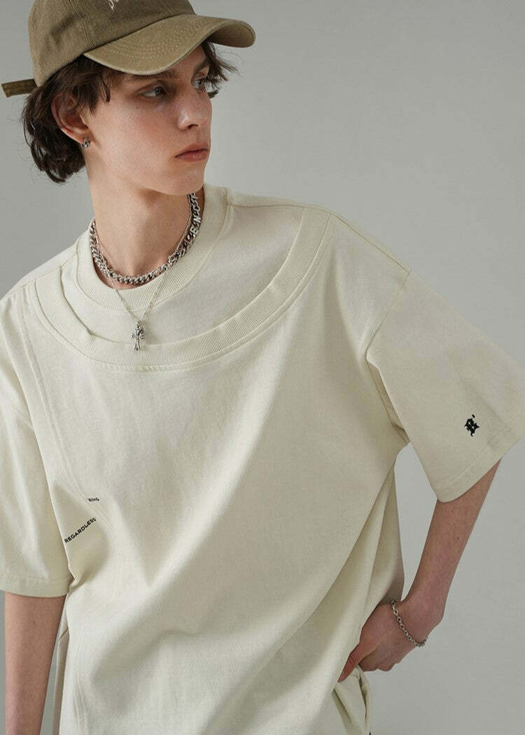 BJHG Double Collar Tee - Y2K Summer Grunge, 90s Retro, Pastel Goth, Y2K Club & Party Outfits