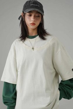 BJHG Double Collar Tee - Y2K Summer Grunge, 90s Retro, Pastel Goth, Y2K Club & Party Outfits