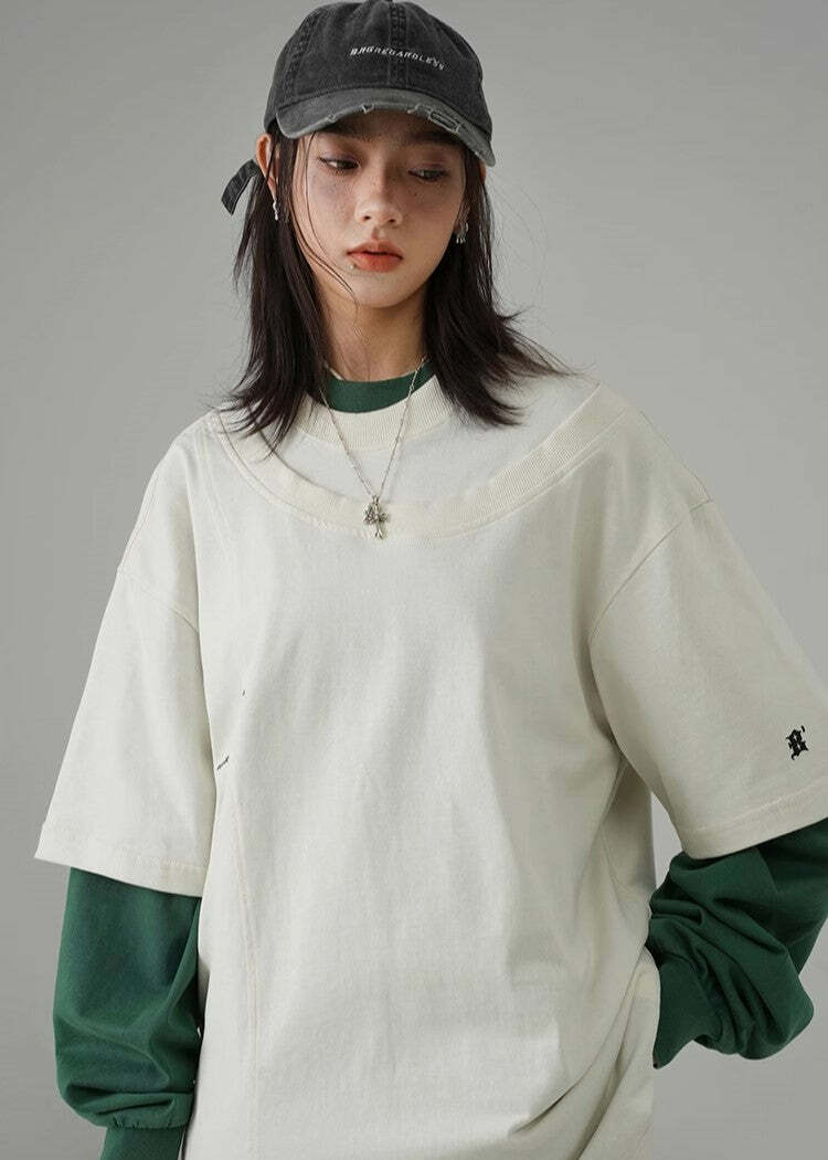 BJHG Double Collar Tee - Y2K Summer Grunge, 90s Retro, Pastel Goth, Y2K Club & Party Outfits