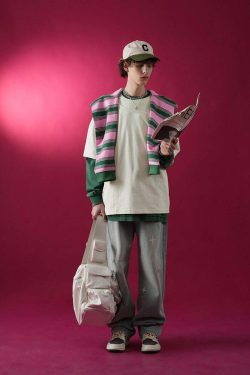 BJHG Double Collar Tee - Y2K Summer Grunge, 90s Retro, Pastel Goth, Y2K Club & Party Outfits