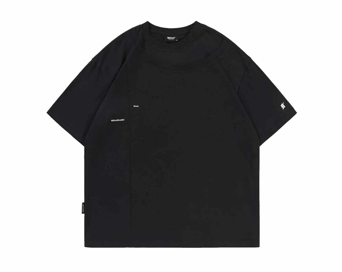 BJHG Double Collar Tee - Y2K Summer Grunge, 90s Retro, Pastel Goth, Y2K Club & Party Outfits