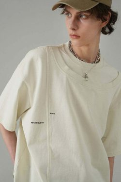 BJHG Double Collar Tee - Y2K Summer Grunge, 90s Retro, Pastel Goth, Y2K Party & Club Outfits