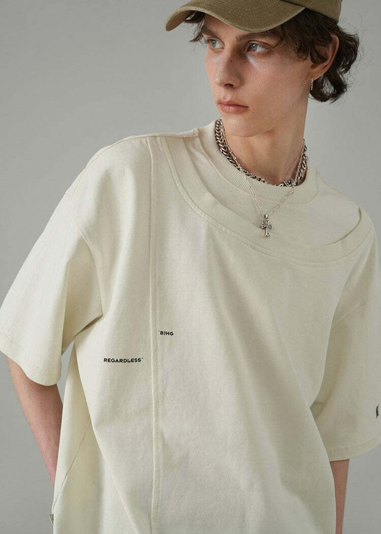 BJHG Double Collar Tee - Y2K Summer Grunge, 90s Retro, Pastel Goth, Y2K Party & Club Outfits