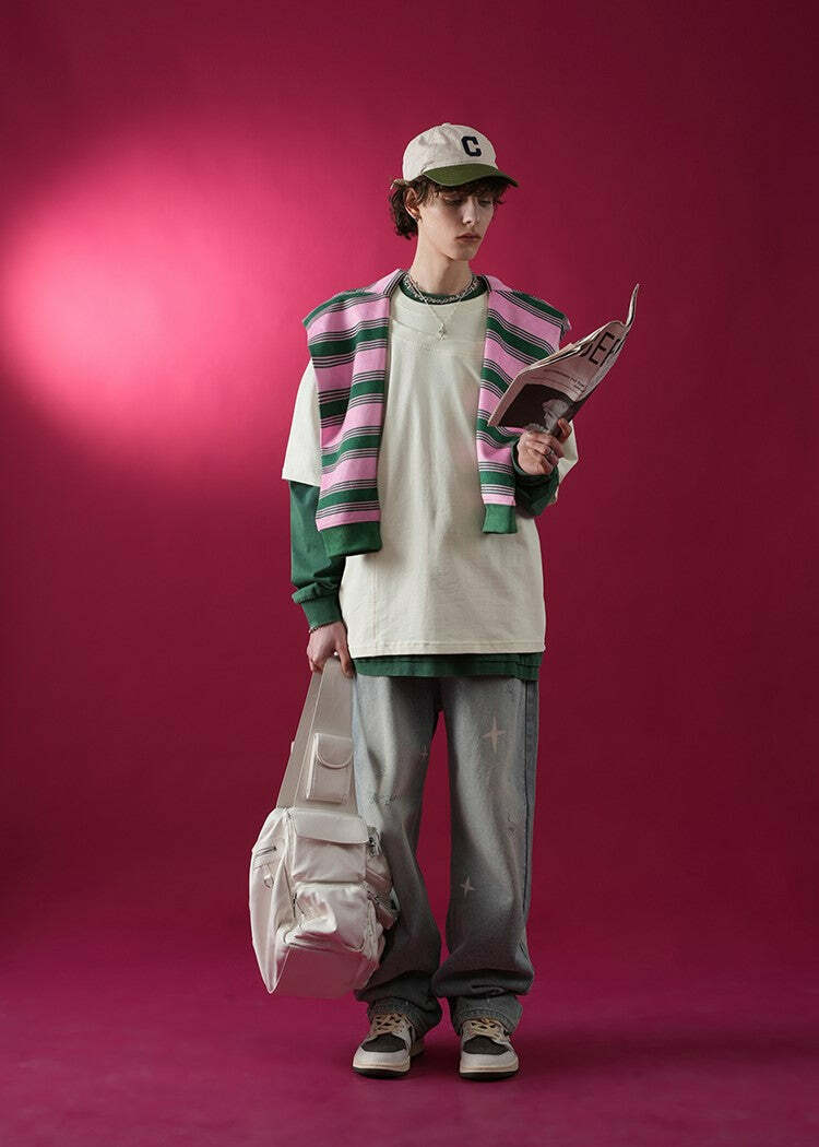 BJHG Double Collar Tee - Y2K Summer Grunge, 90s Retro, Pastel Goth, Y2K Party & Club Outfits