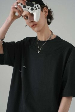 BJHG Double Collar Tee - Y2K Summer Grunge, 90s Retro, Pastel Goth, Y2K Party & Club Outfits