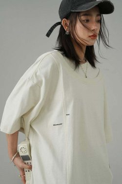 BJHG Double Collar Tee - Y2K Summer Grunge, 90s Retro, Pastel Goth, Y2K Party & Club Outfits