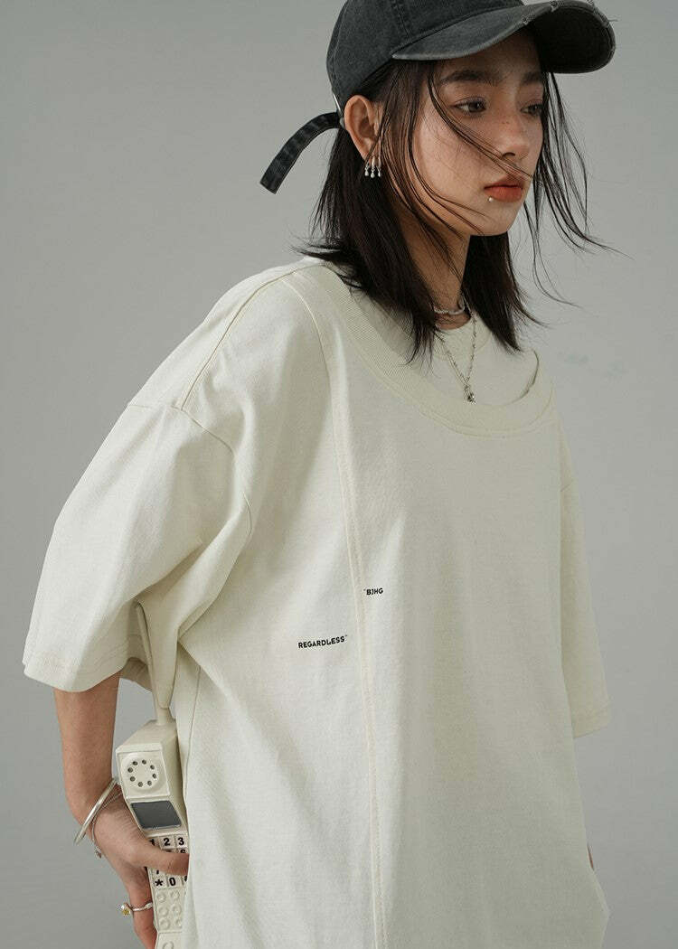 BJHG Double Collar Tee - Y2K Summer Grunge, 90s Retro, Pastel Goth, Y2K Party & Club Outfits