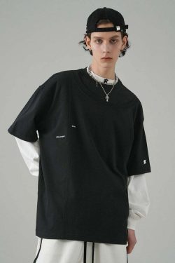 BJHG Double Collar Tee - Y2K Summer Grunge, 90s Retro, Pastel Goth, Y2K Party & Club Outfits