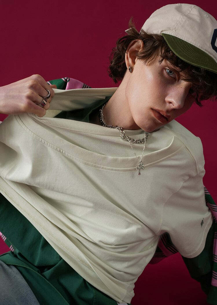 BJHG Double Collar Tee - Y2K Summer Grunge, 90s Retro, Pastel Goth, Y2K Party & Club Outfits