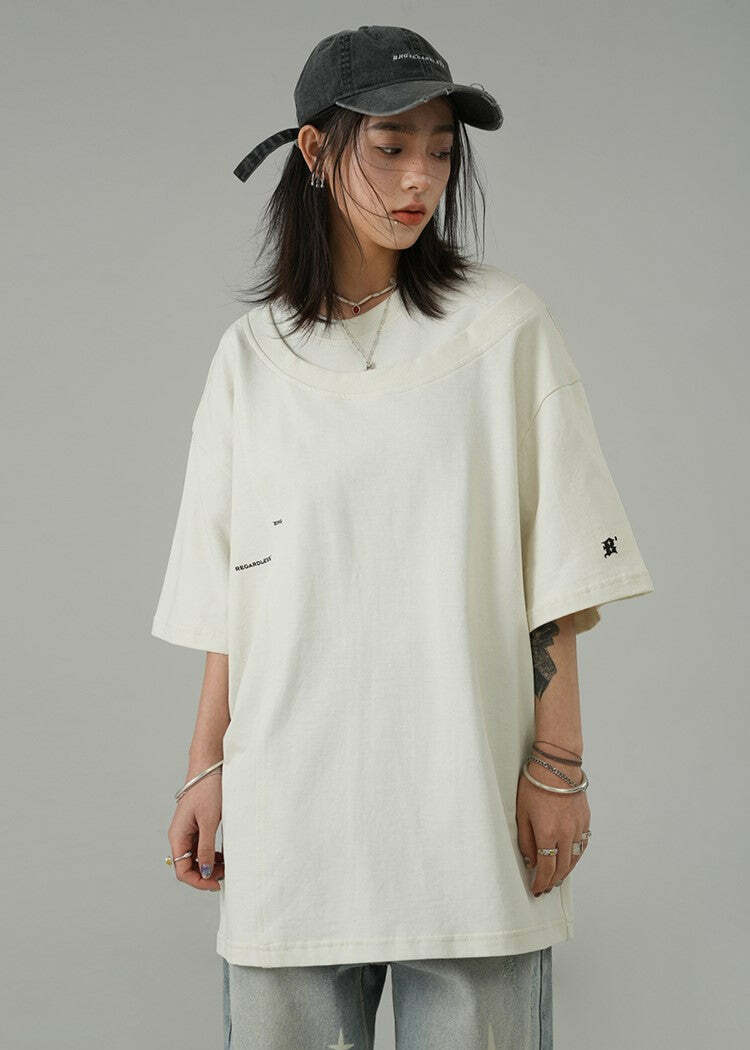 BJHG Double Collar Tee - Y2K Summer Grunge, 90s Retro, Pastel Goth, Y2K Party & Club Outfits
