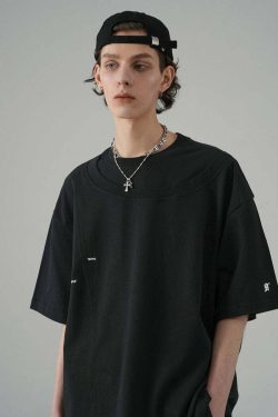 BJHG Double Collar Tee - Y2K Summer Grunge, 90s Retro, Pastel Goth, Y2K Party & Club Outfits