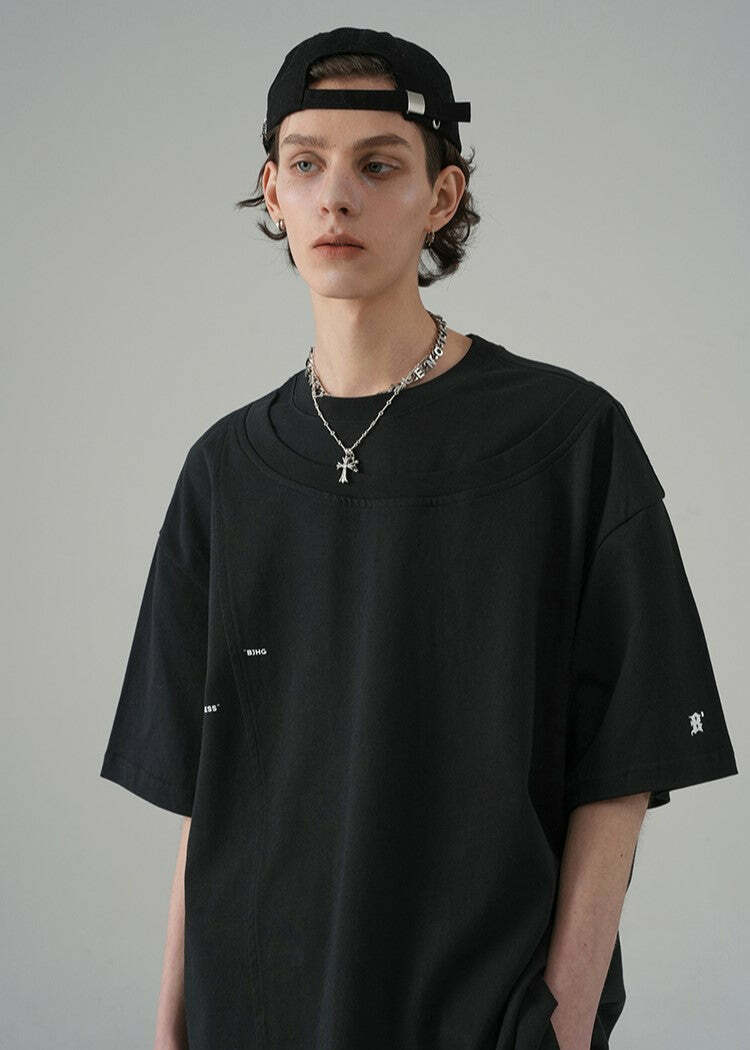 BJHG Double Collar Tee - Y2K Summer Grunge, 90s Retro, Pastel Goth, Y2K Party & Club Outfits