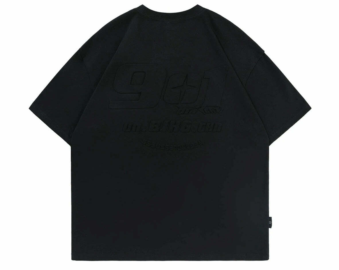 BJHG Embossed Logo Tee - Y2K Summer Grunge, 90s Retro, Pastel Goth, Y2K Club & Party