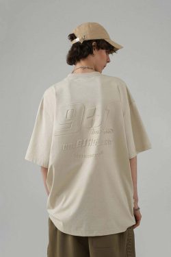 BJHG Embossed Logo Tee - Y2K Summer Grunge, 90s Retro, Pastel Goth, Y2K Club & Party