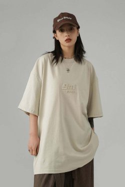 BJHG Embossed Logo Tee - Y2K Summer Grunge, 90s Retro, Pastel Goth, Y2K Club & Party