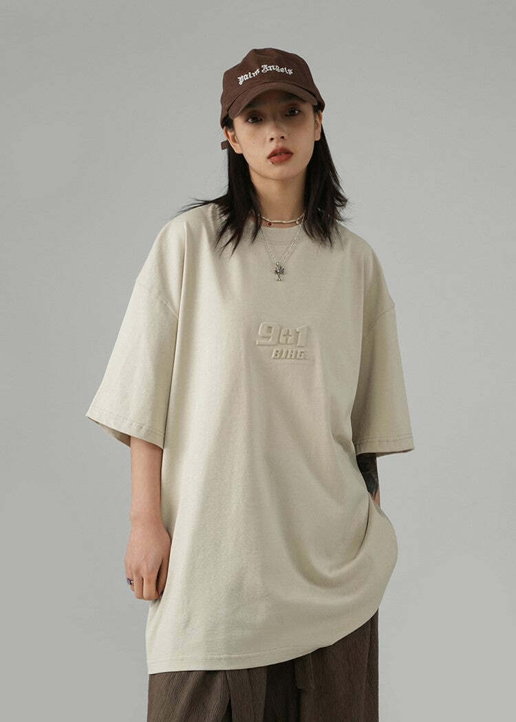 BJHG Embossed Logo Tee - Y2K Summer Grunge, 90s Retro, Pastel Goth, Y2K Club & Party