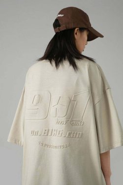 BJHG Embossed Logo Tee - Y2K Summer Grunge, 90s Retro, Pastel Goth, Y2K Club & Party