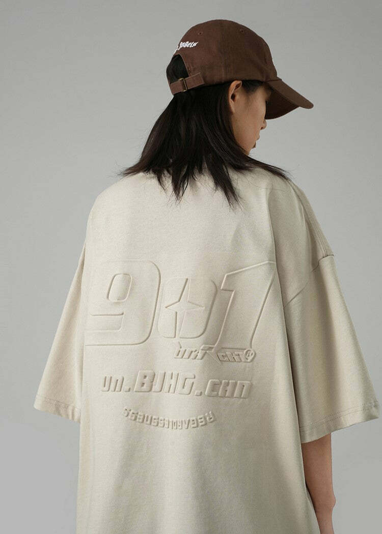 BJHG Embossed Logo Tee - Y2K Summer Grunge, 90s Retro, Pastel Goth, Y2K Club & Party