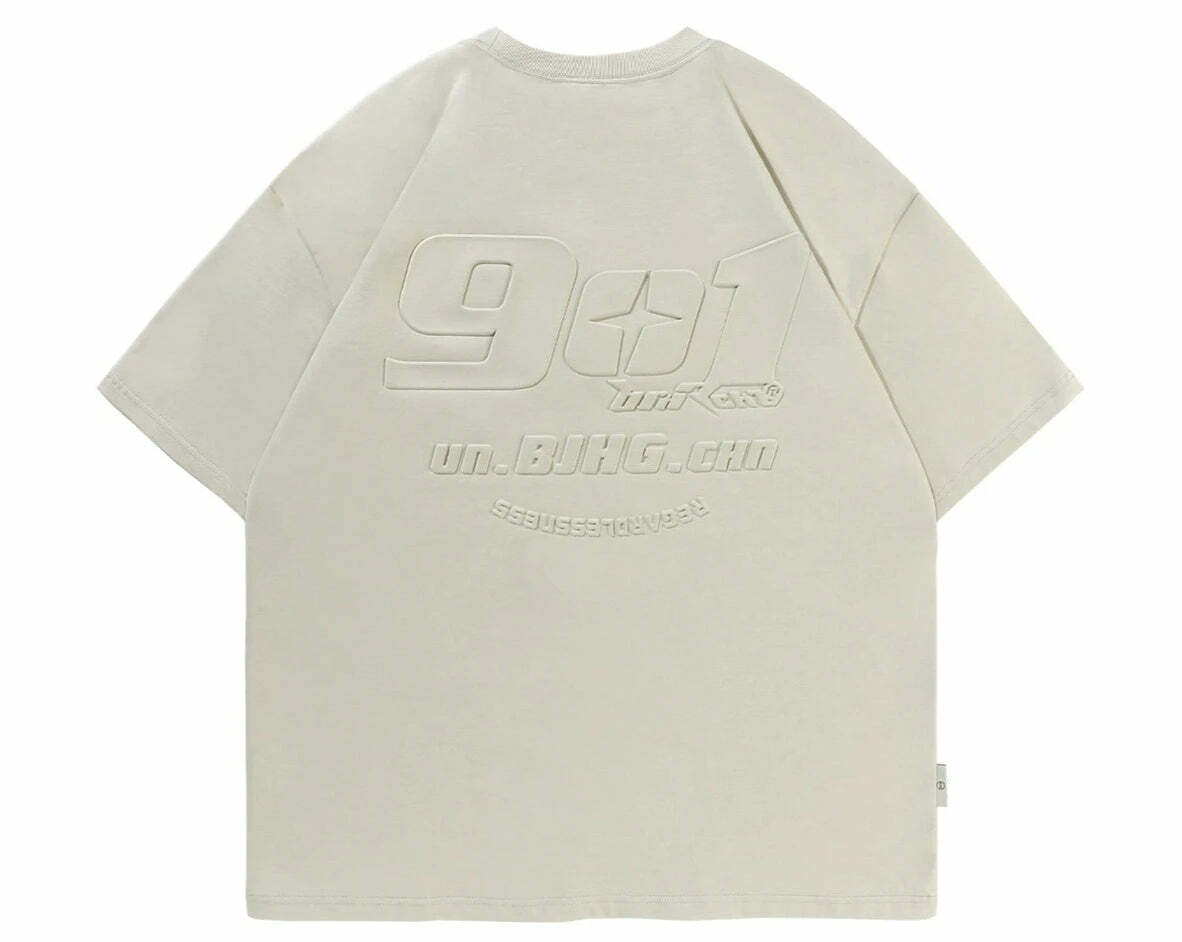 BJHG Embossed Logo Tee - Y2K Summer Grunge, 90s Retro, Pastel Goth, Y2K Club & Party