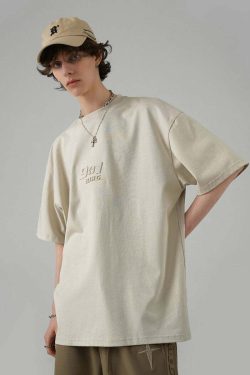 BJHG Embossed Logo Tee - Y2K Summer Grunge, 90s Retro, Pastel Goth, Y2K Club & Party