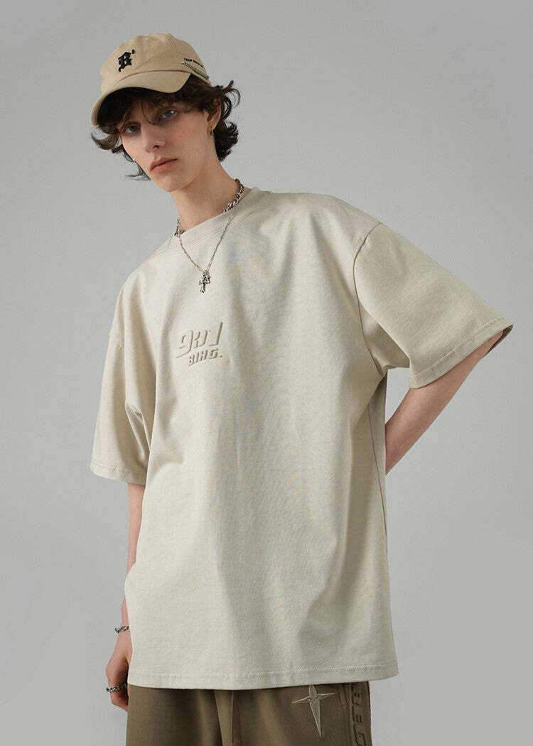 BJHG Embossed Logo Tee - Y2K Summer Grunge, 90s Retro, Pastel Goth, Y2K Club & Party