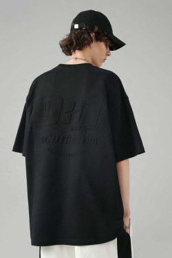 BJHG Embossed Logo Tee - Y2K Summer Grunge, 90s Retro, Pastel Goth, Y2K Club & Party