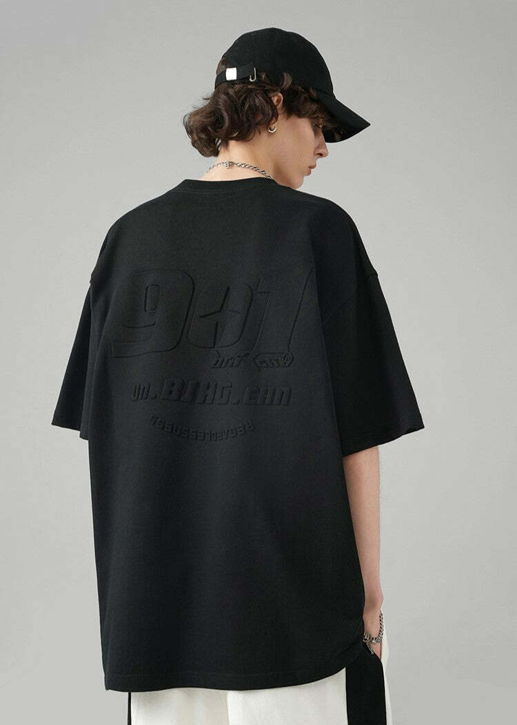 BJHG Embossed Logo Tee - Y2K Summer Grunge, 90s Retro, Pastel Goth, Y2K Club & Party