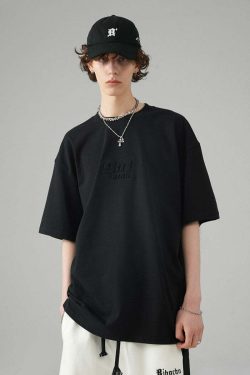 BJHG Embossed Logo Tee - Y2K Summer Grunge, 90s Retro, Pastel Goth, Y2K Club & Party
