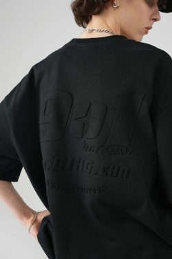 BJHG Embossed Logo Tee - Y2K Summer Grunge, 90s Retro, Pastel Goth, Y2K Club & Party