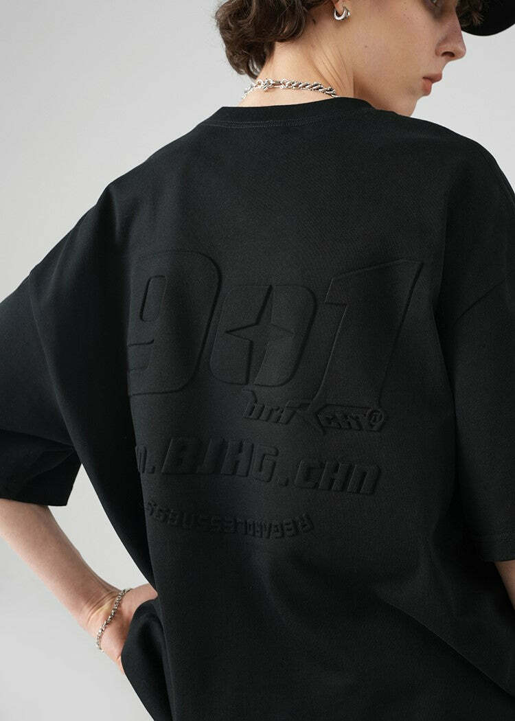 BJHG Embossed Logo Tee - Y2K Summer Grunge, 90s Retro, Pastel Goth, Y2K Club & Party